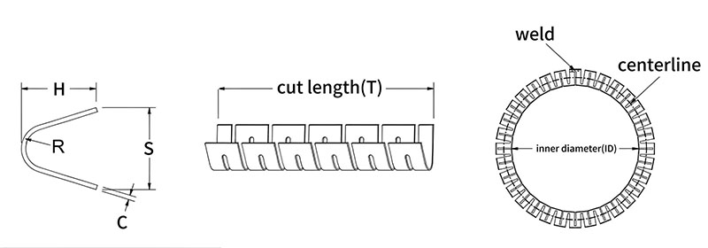 Engineering drawing of Cantilever V-Spring showing cross-section H, S, C dimensions and welded ring ID